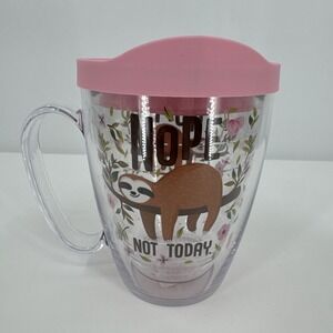 Sloth on a Tree Branch Tervis Mug 16 Oz Nope Not Today w Pink Travel Lid NEW Fun